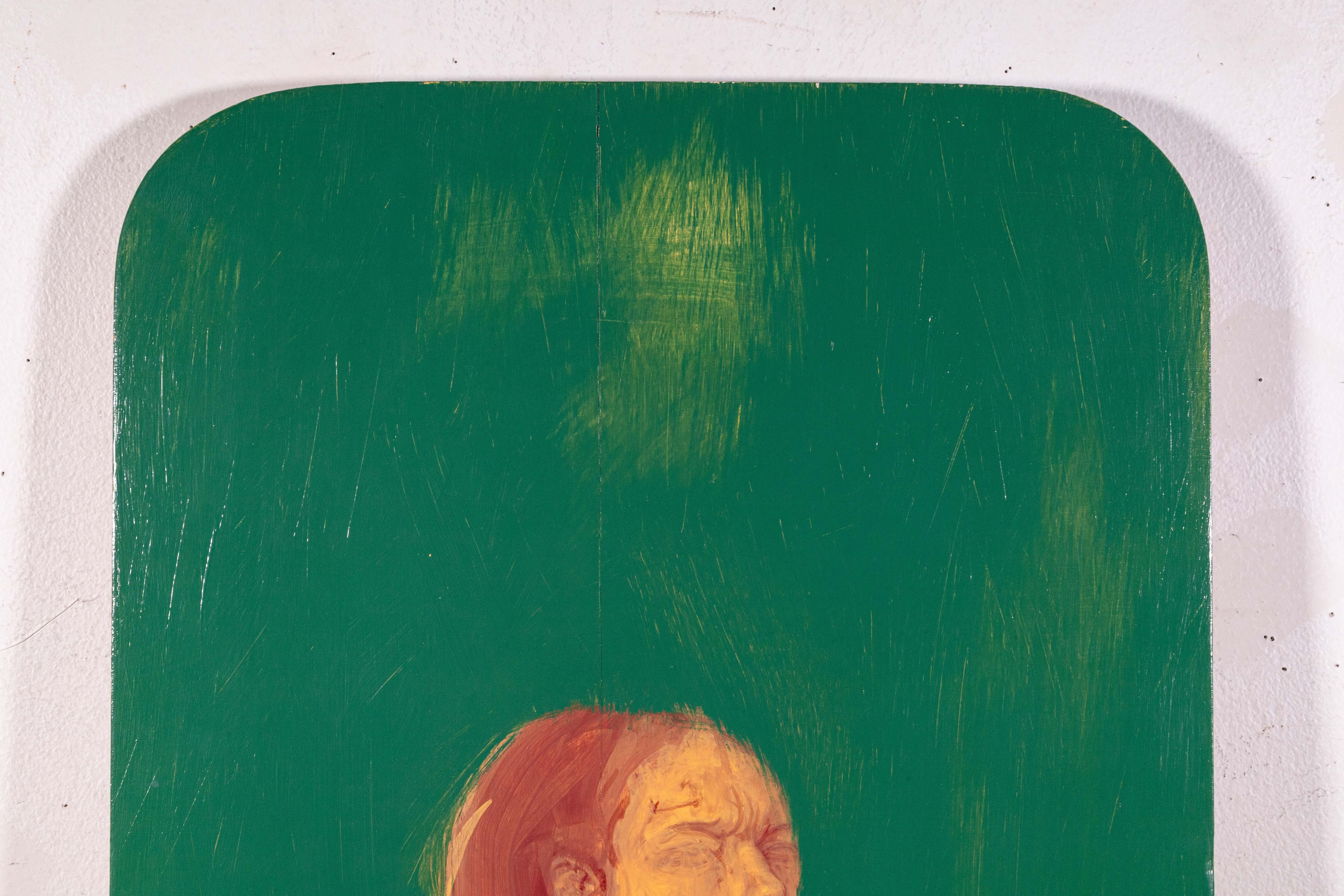 A contemporary oil painting on board by Detroit artist Thomas Humes. Signed and dated 1990 on verso. A neoclassical portrait of a female nude figure that has a mediative quality. Humes is inspired by Flemish and Renaissance paintings which are
