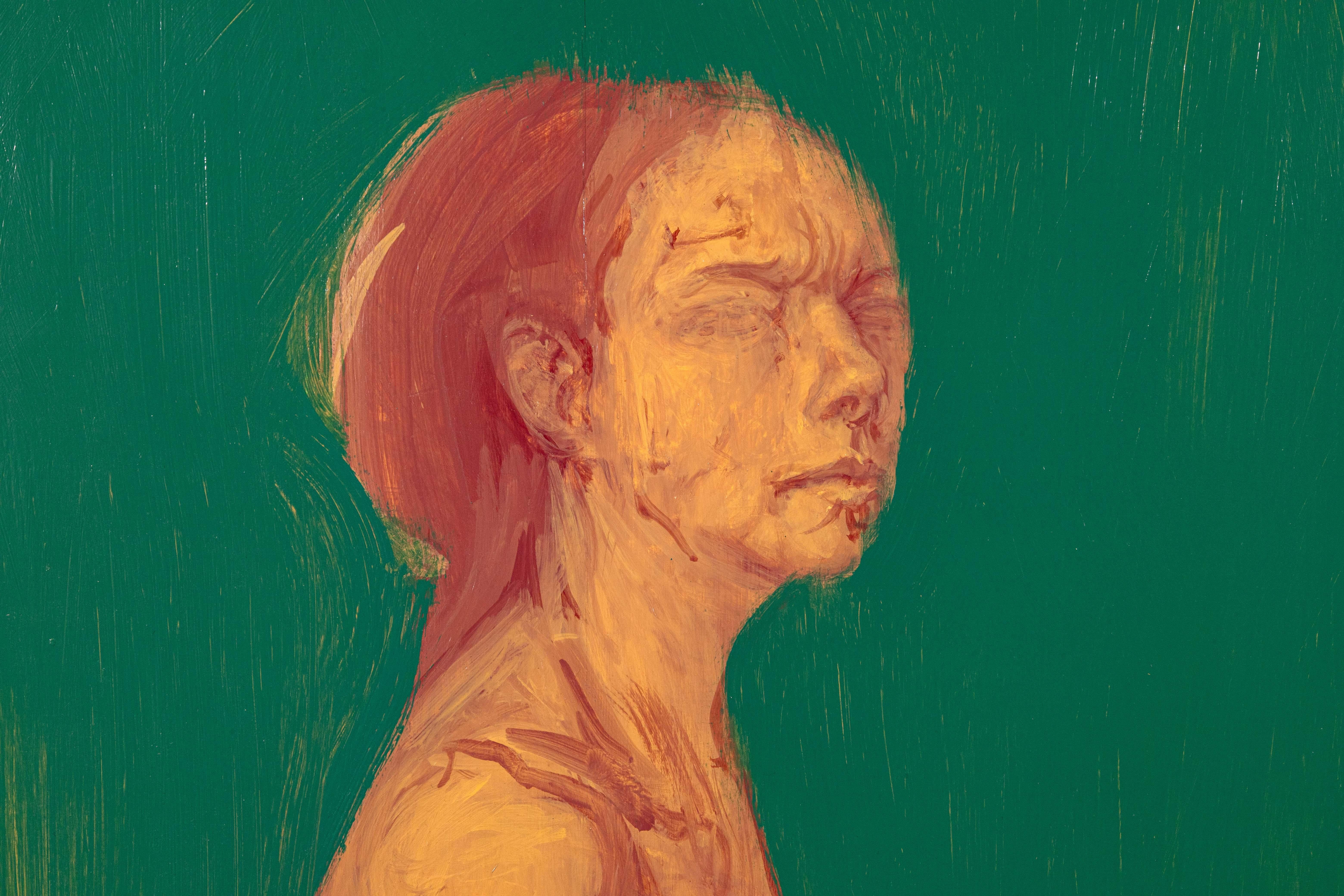 American Thomas Humes Signed Contemporary Figurative Nude Oil Painting on Panel 1990 For Sale