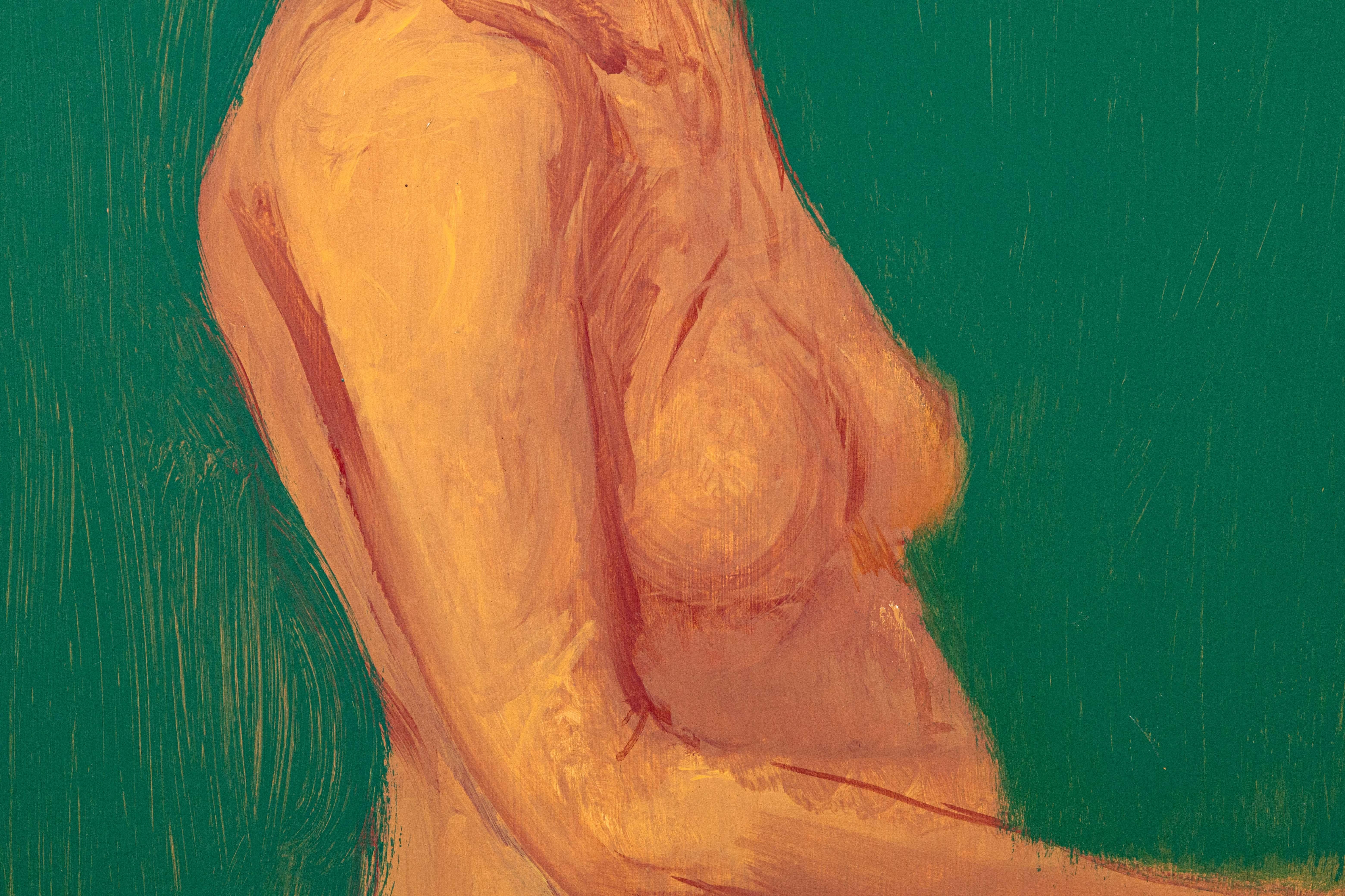 Late 20th Century Thomas Humes Signed Contemporary Figurative Nude Oil Painting on Panel 1990 For Sale