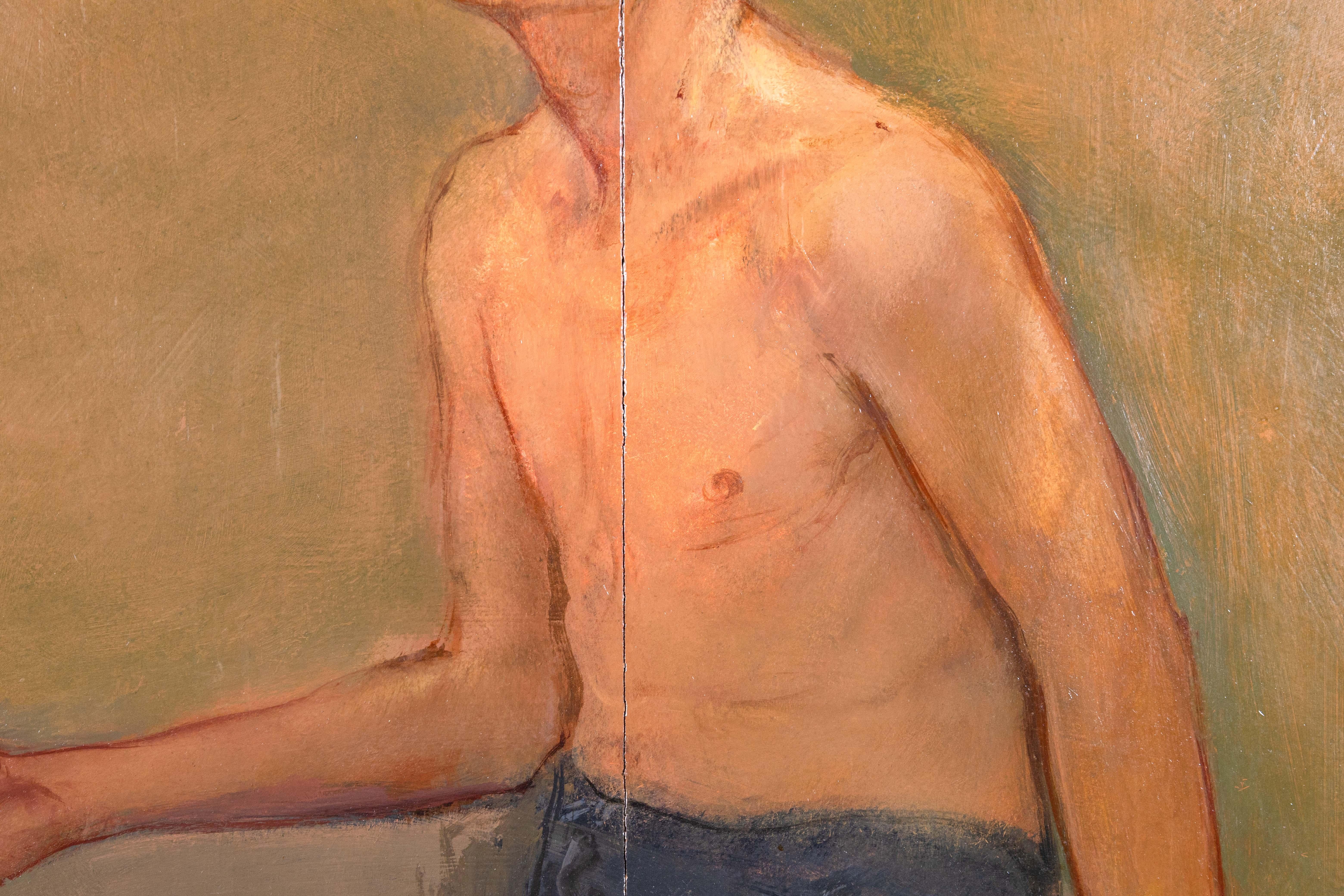 Thomas Humes Signiert Zeitgenössische Figurative Ölgemälde auf Karton Diptychon 1995 im Zustand „Gut“ im Angebot in Keego Harbor, MI