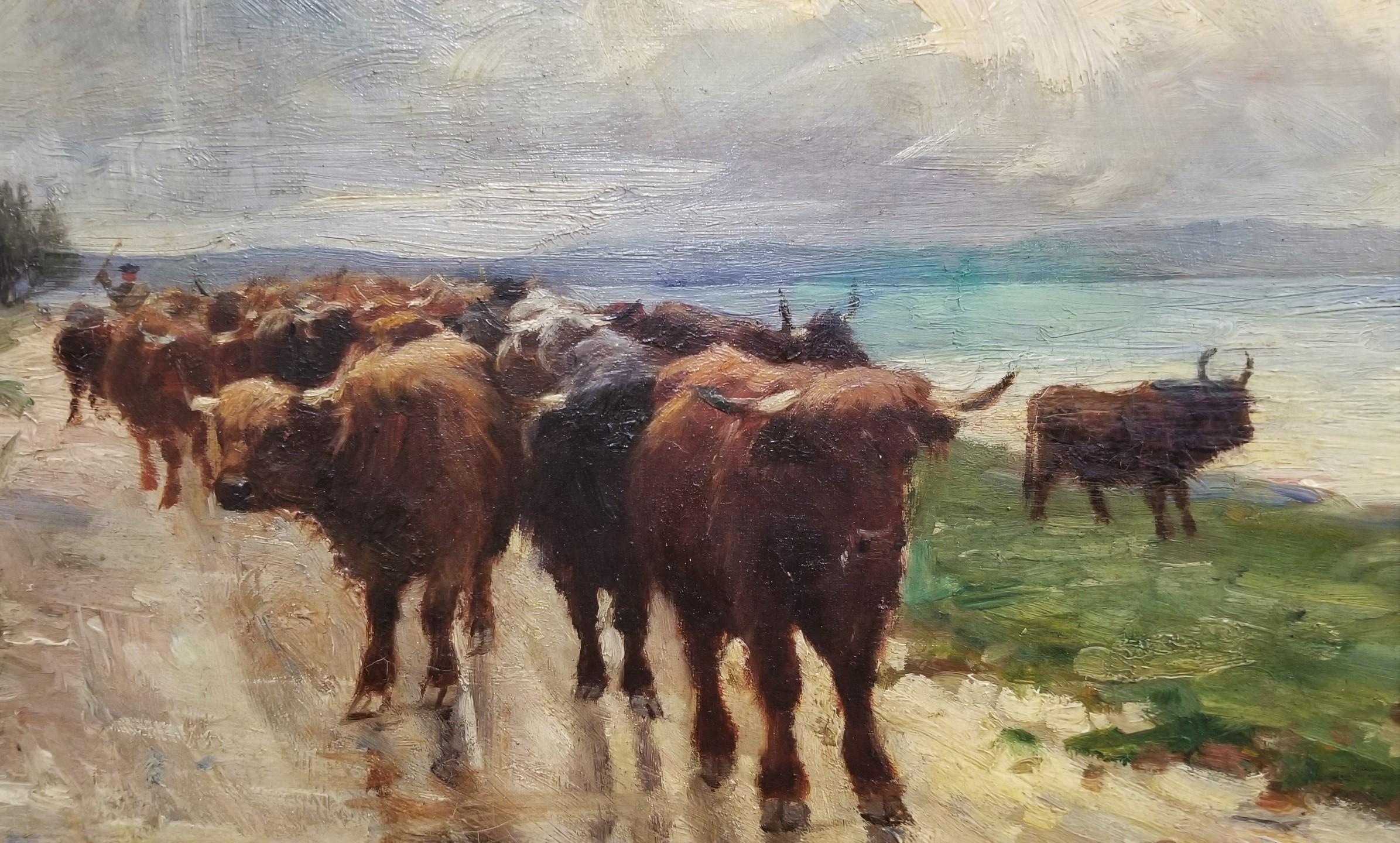 Unsold Cattle Returning from the Fair /// Victorian British Cows Oil Painting For Sale 4