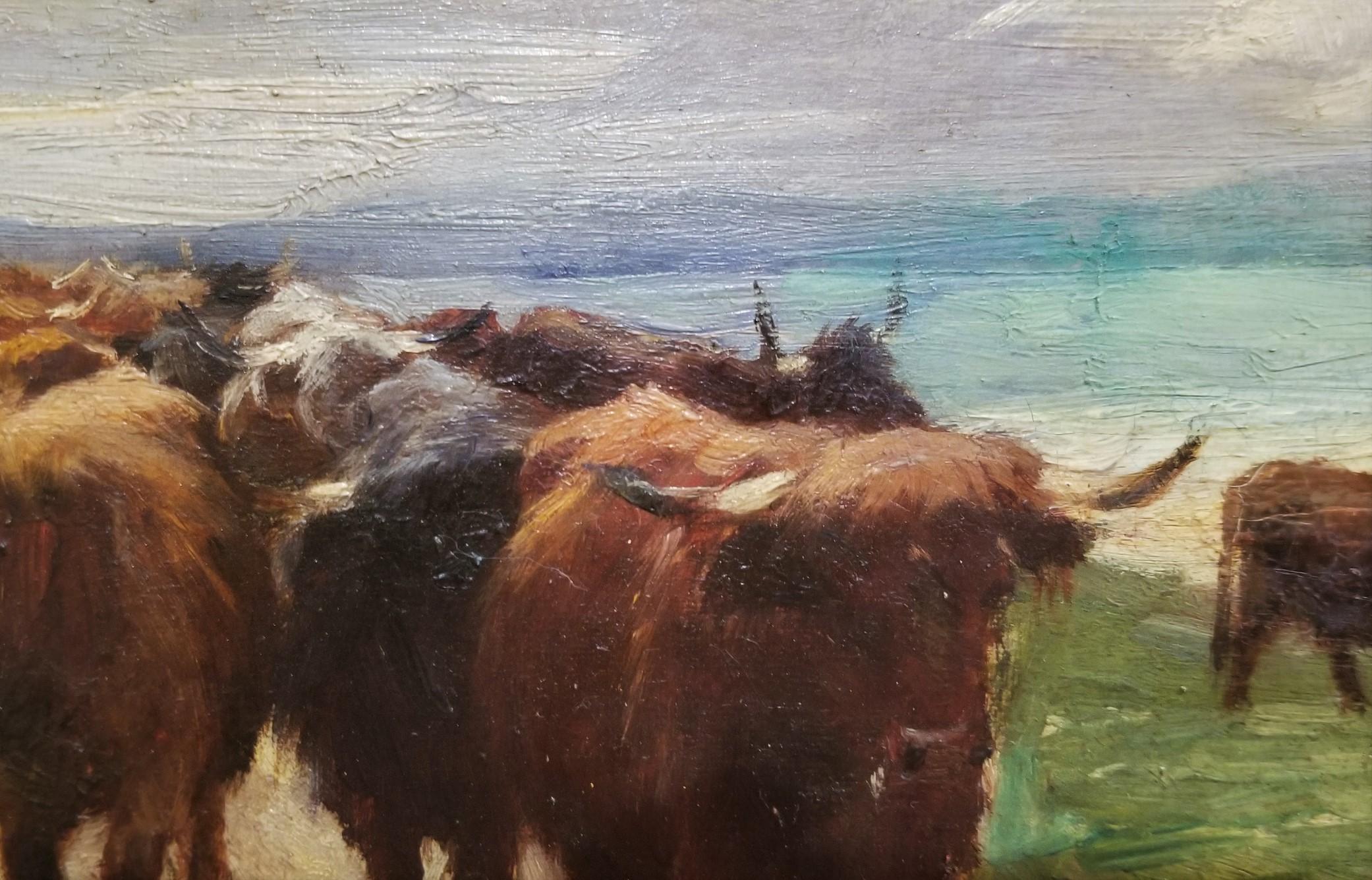 Unsold Cattle Returning from the Fair /// Victorian British Cows Oil Painting For Sale 5