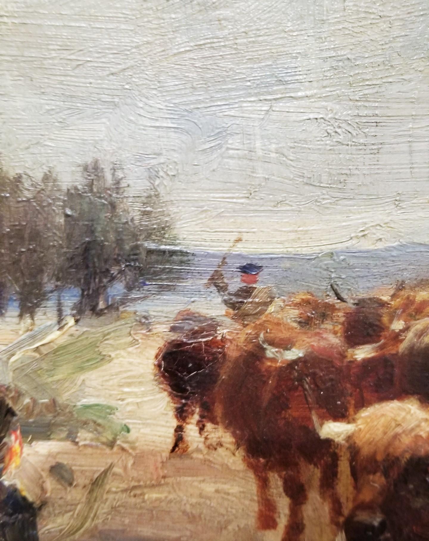 Unsold Cattle Returning from the Fair /// Victorian British Cows Oil Painting For Sale 7