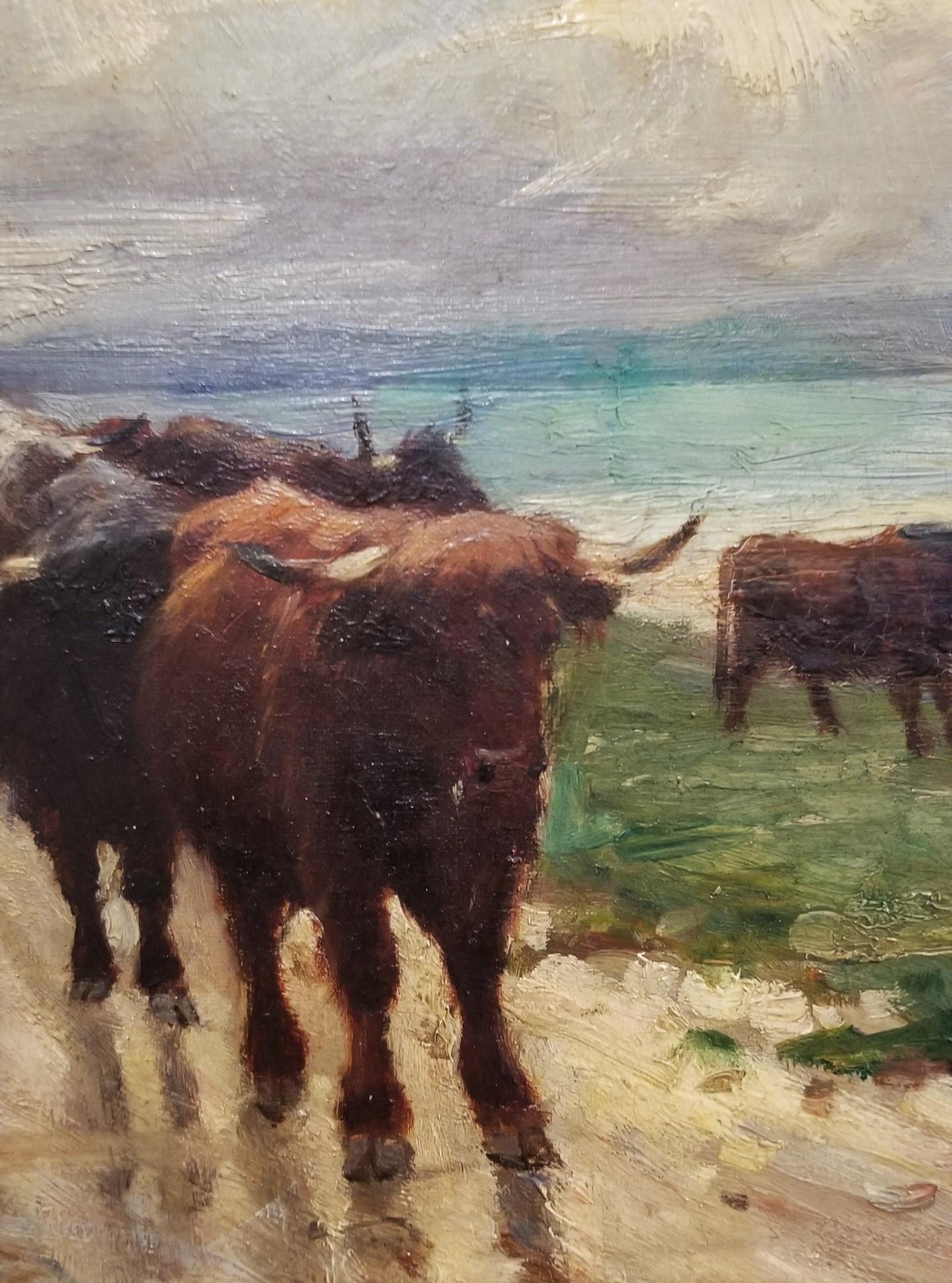 Unsold Cattle Returning from the Fair /// Victorian British Cows Oil Painting For Sale 8