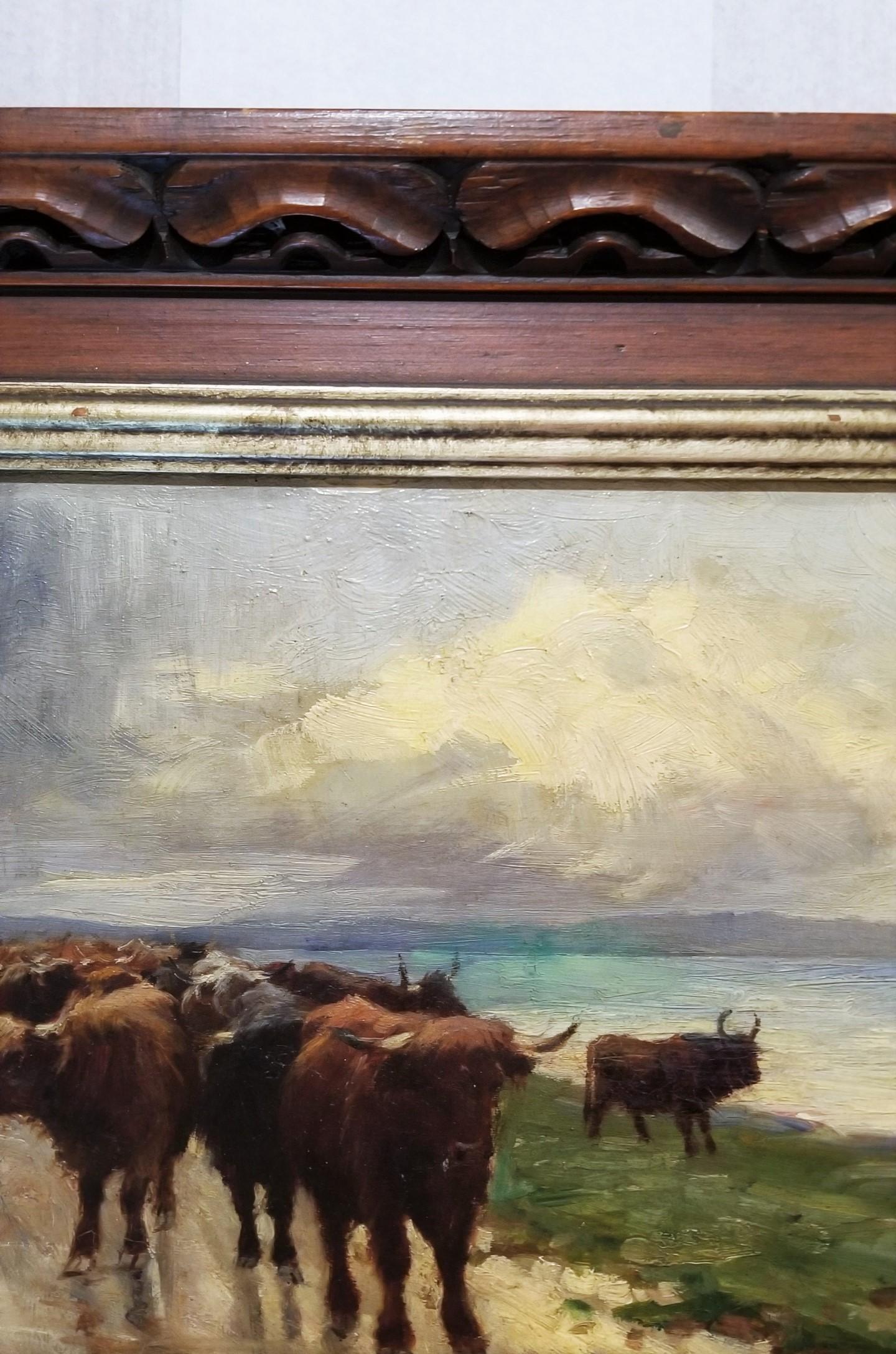 Bouteille non livrée de l'exposition /// Peinture à l'huile de vaches britanniques victoriennes en vente 3