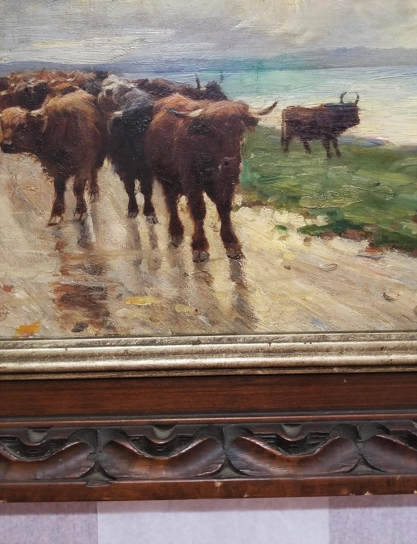 Unsold Cattle Returning from the Fair /// Victorian British Cows Oil Painting For Sale 3