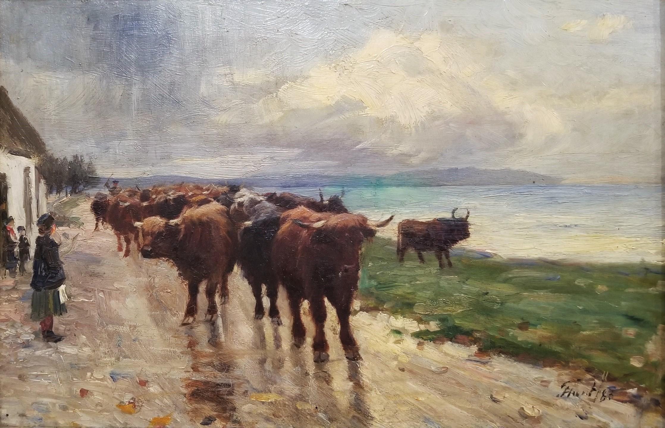 Unsold Cattle Returning from the Fair /// Victorian British Cows Oil Painting