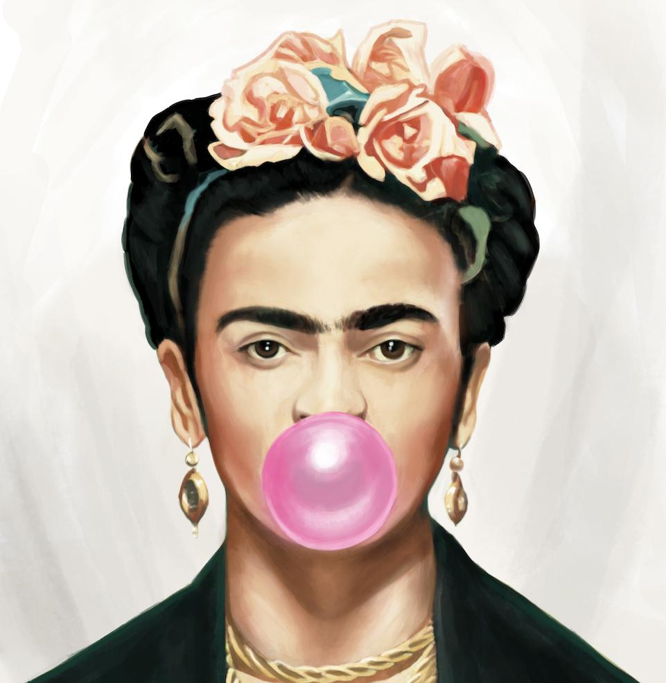 Thomas Hussung Portrait Print - Frida Kahlo Bubblegum, 10" x 10"