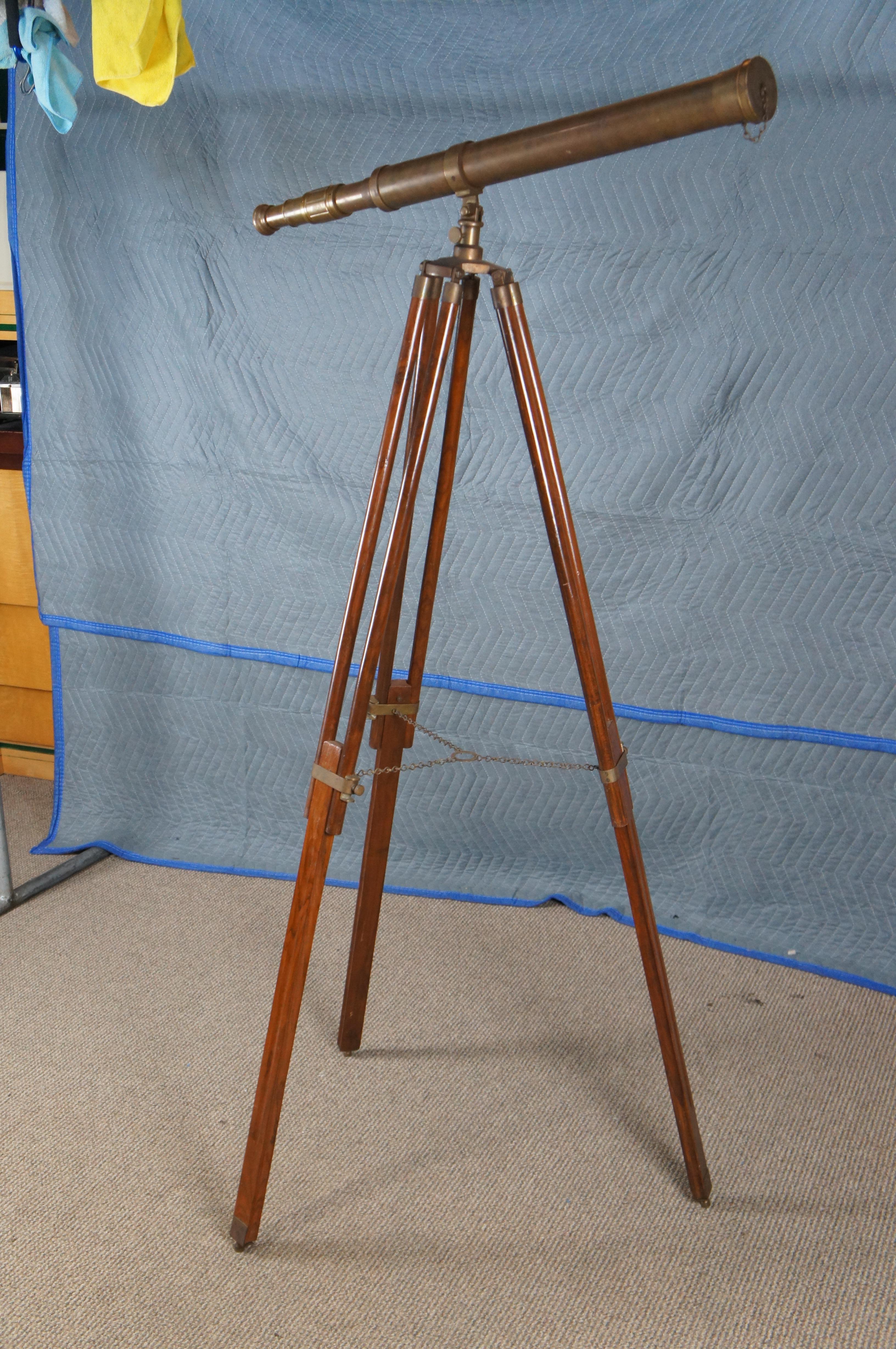 Thomas J. Evans English Brass Nautical Telescope Adjustable Tripod Stand London 1