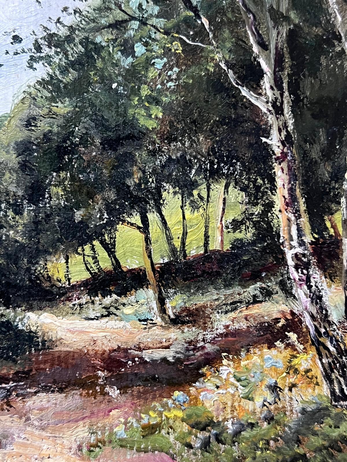 Figuras recogiendo moras en una cabaña rural Pintura al óleo victoriana en venta 1