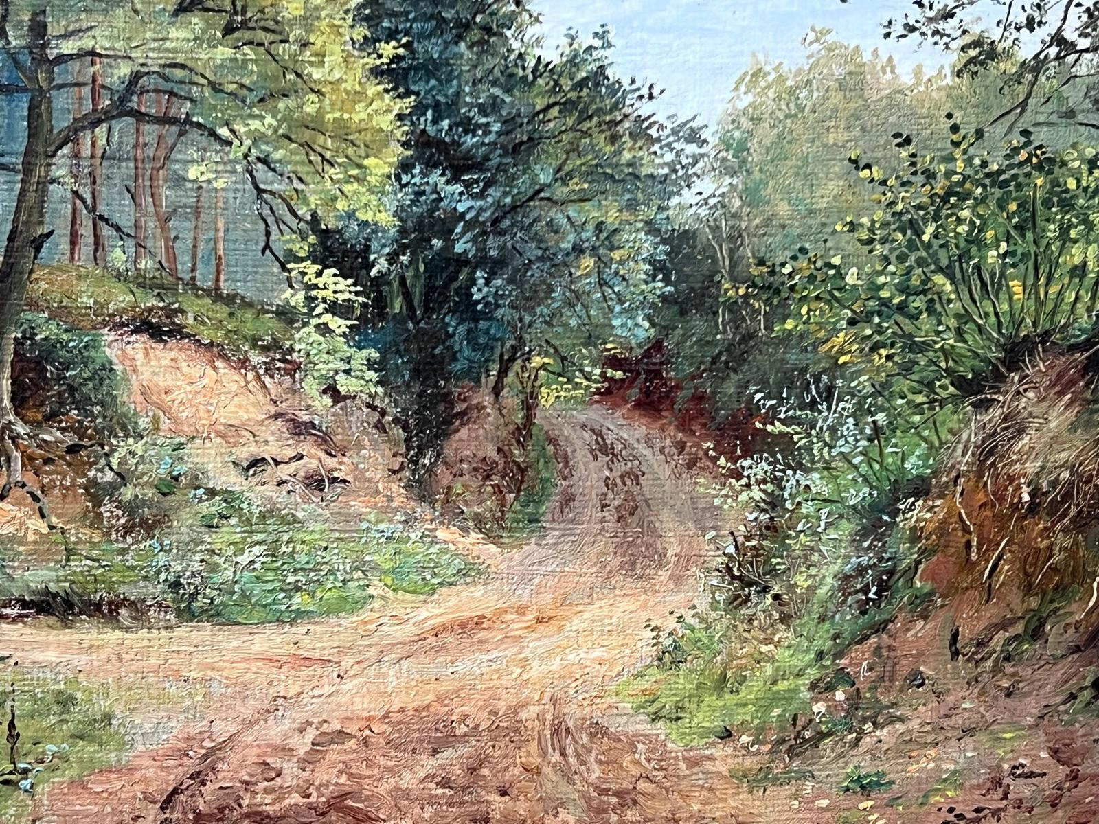 Pintura al óleo victoriana original Paisaje estival del sendero del bosque Enmarcado dorado - Painting de Thomas James Purchas