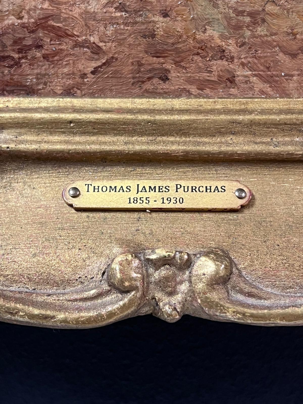 El camino del bosque
Óleo victoriano de Thomas James Purchas (británico, 1855-1930)
con placa identificativa para enmarcar
pintura al óleo sobre tabla, enmarcada en un marco dorado con roleos ornamentados
enmarcado: 10 x 12 pulgadas
tablero: 8,75 x