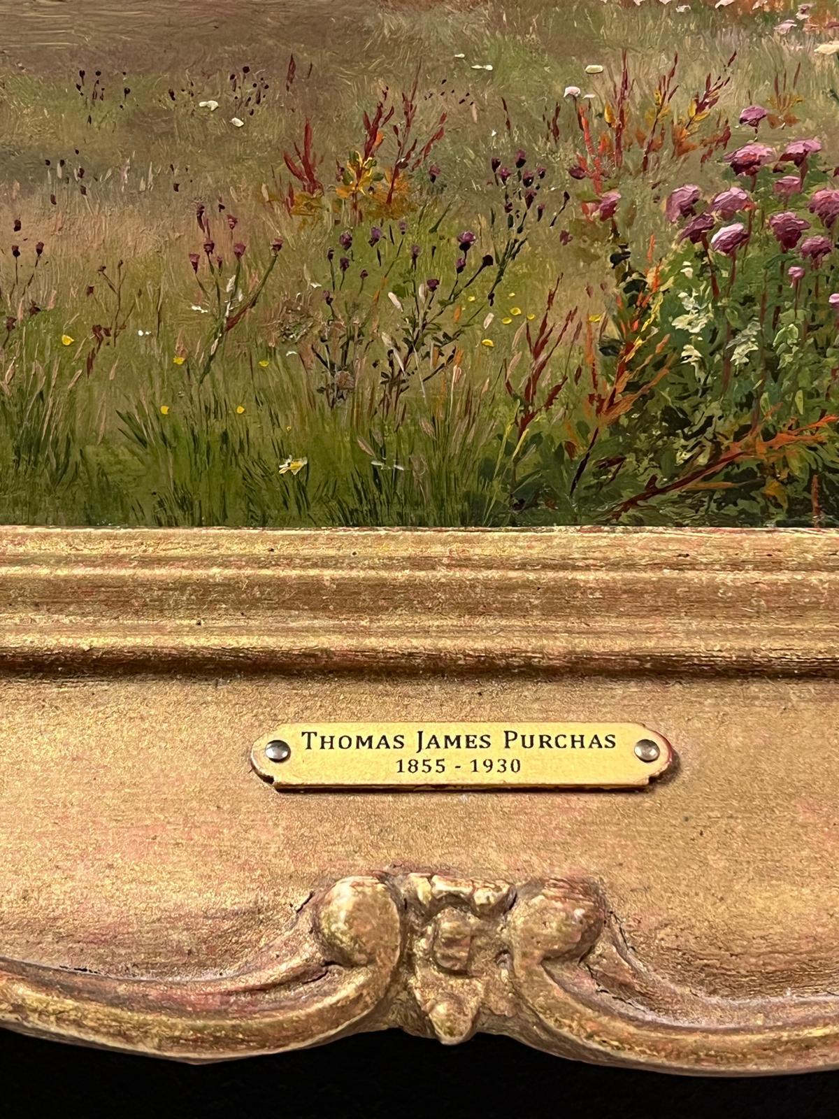 Summer Meadows Wild Flowers by River, Original Victorian Oil Painting 2