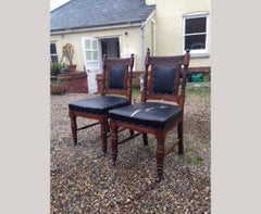 Thomas Jeckyll Style a Pair Aesthetic Movement Oak Dining Chairs with Sunflowers