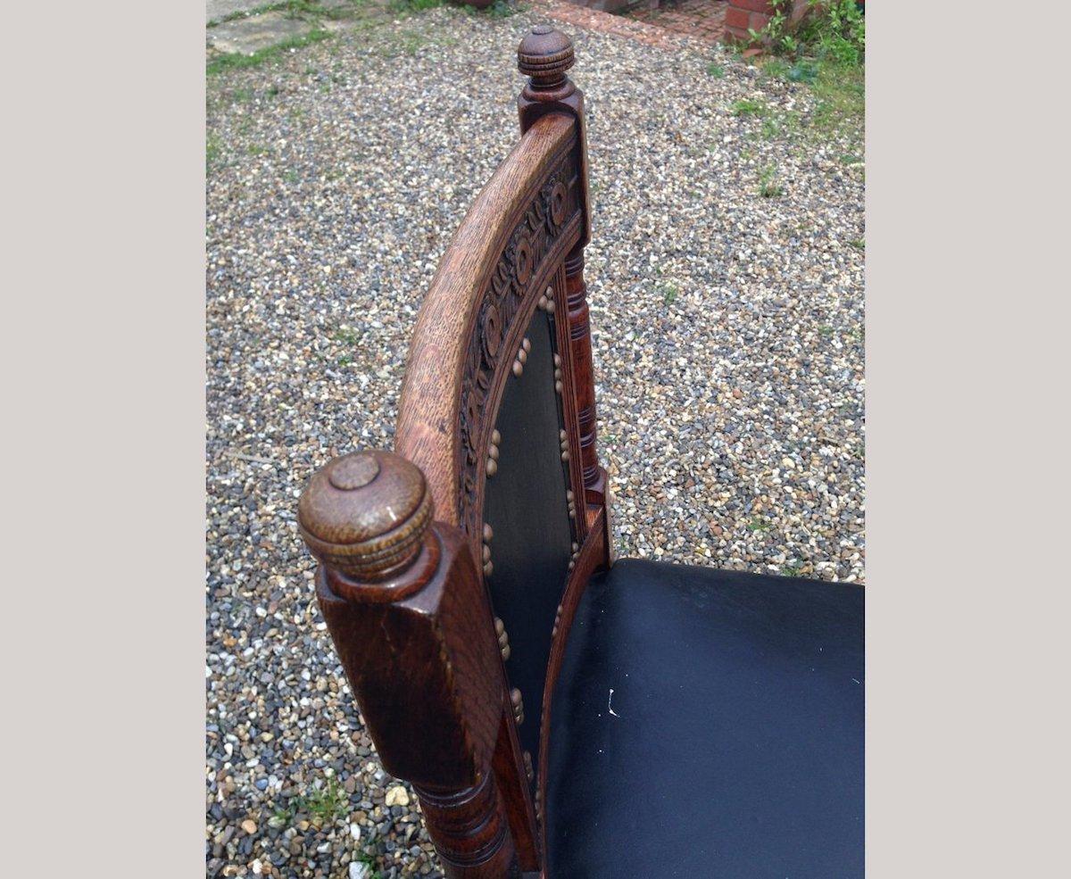 Late 19th Century Thomas Jeckyll Style a Pair Aesthetic Movement Oak Dining Chairs with Sunflowers For Sale