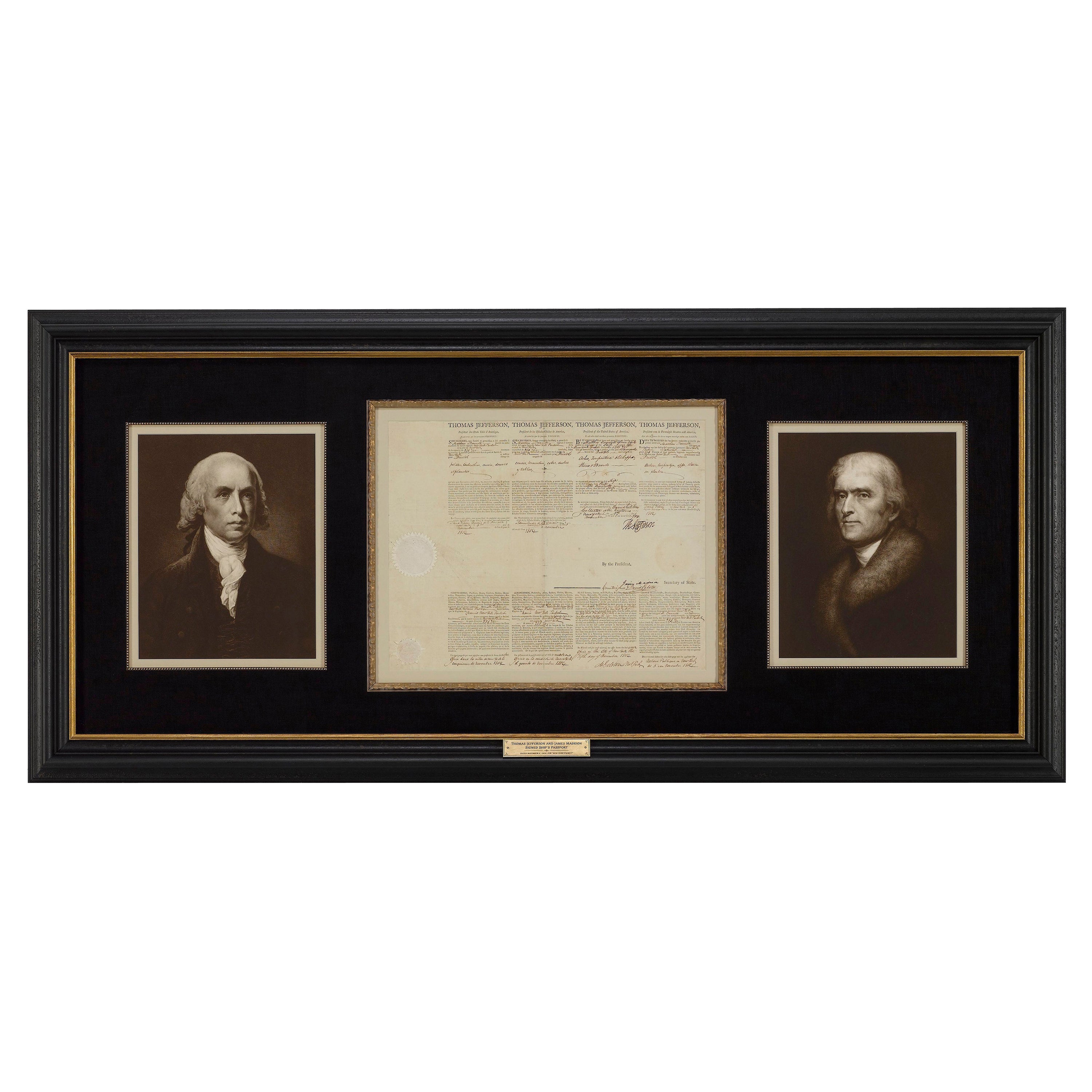 Thomas Jefferson und James Madison Schiffspass, unterzeichnet am 5. November 1804 im Angebot