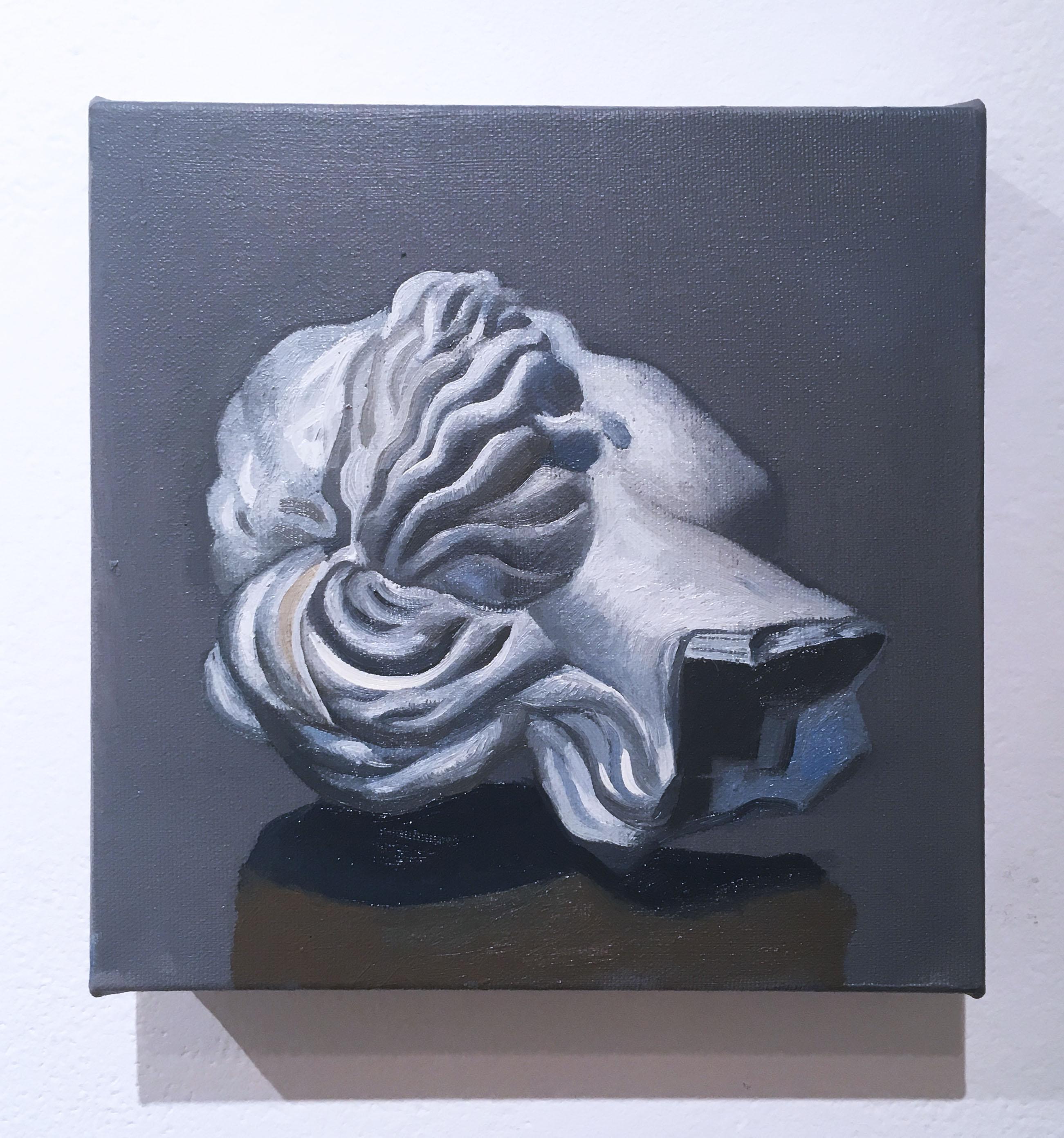 „Stillleben (Head)“ Öl auf Leinwand, Blaugrau, klassisches figuratives Porträt – Painting von Thomas John Carlson