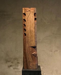 Azubé Grande testa di legno Scultura geometrica astratta unica e figurativa In magazzino