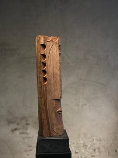 Azubé Big Wooden Head Unique Abstract Figurative Geometric Sculpture In Stock