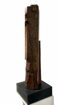 Azubé Big Wooden Head Unique Abstract Figurative Geometric Sculpture In Stock