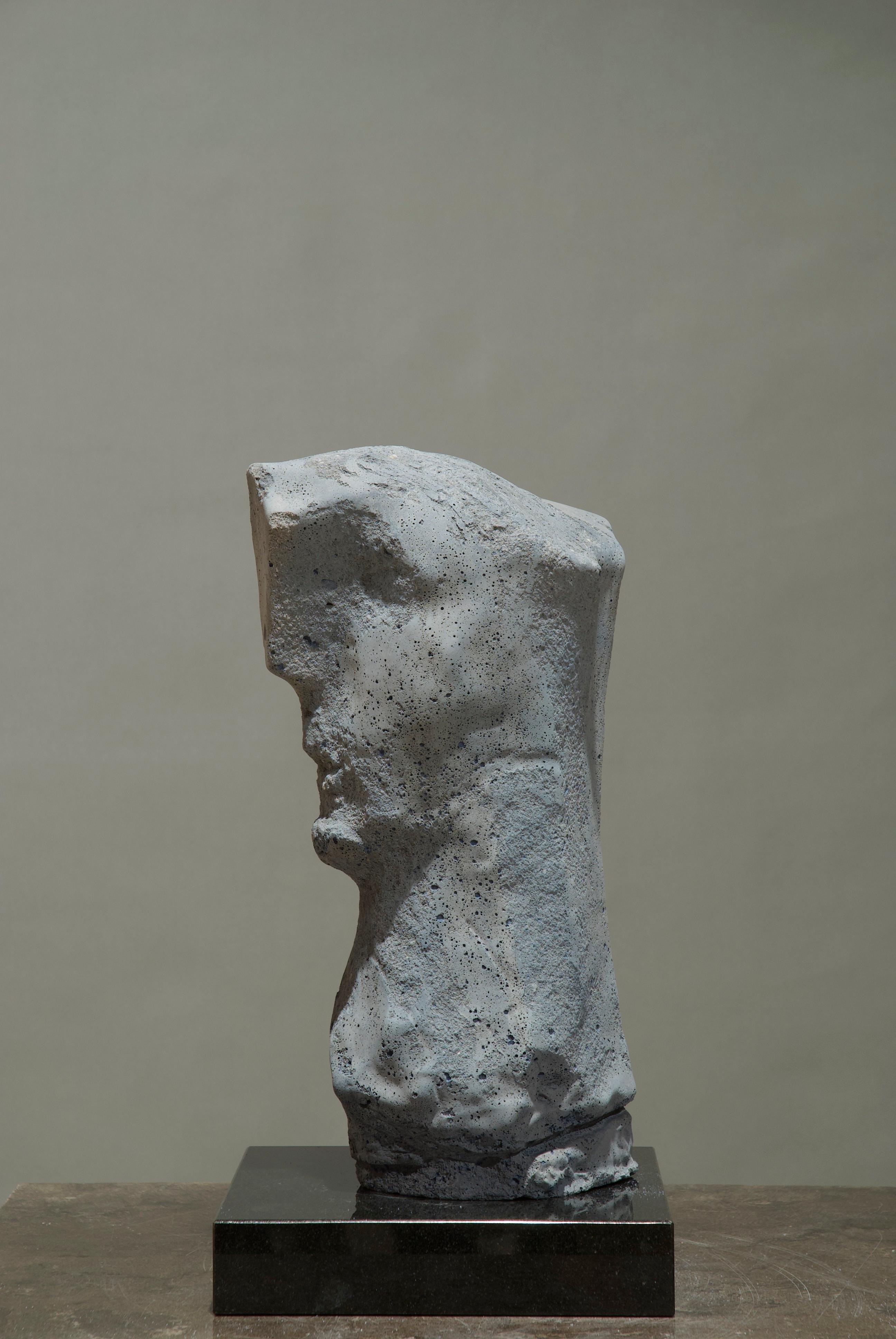Concrete Head Unique Figurative Abstract Geometric Figure Grey  In Stock 2024 - Contemporary Sculpture by Thomas Junghans