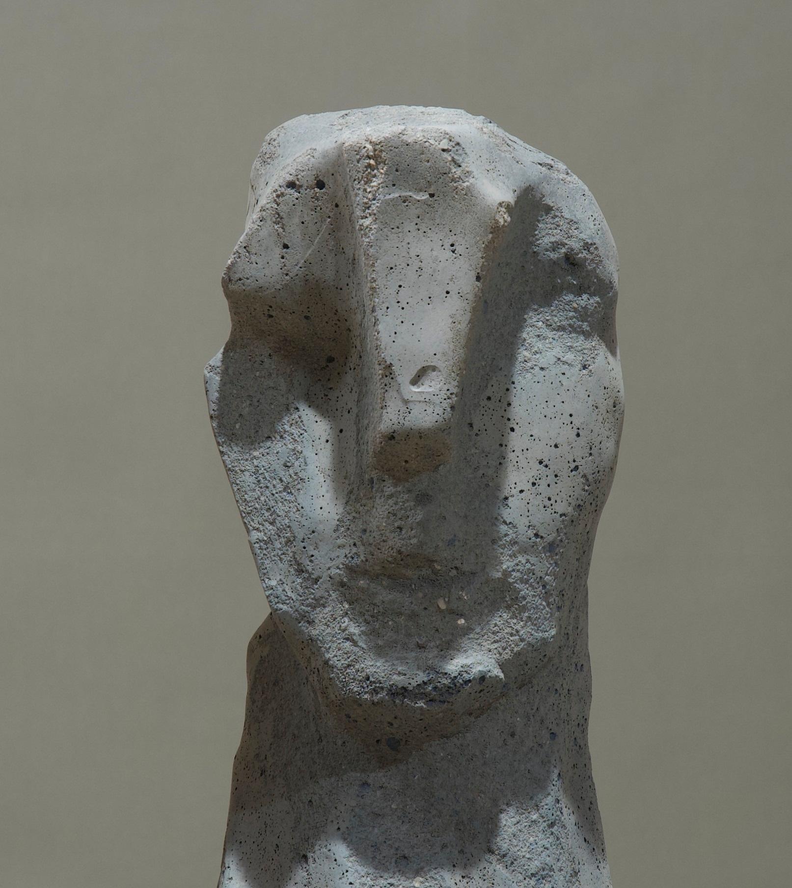 Concrete Head Unique Figurative Abstract Geometric Figure Grey  In Stock 2024 - Gray Figurative Sculpture by Thomas Junghans