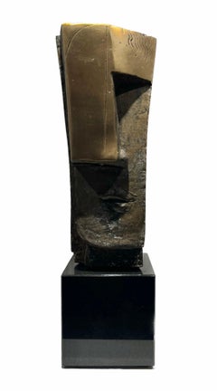 Cubicus Bronze-Skulptur Unicum  Figurativer abstrakter geometrischer Kopf Vorrätig