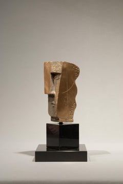 Cubicus Bronze Sculpture  Figurative Abstract Geometric Head In Stock