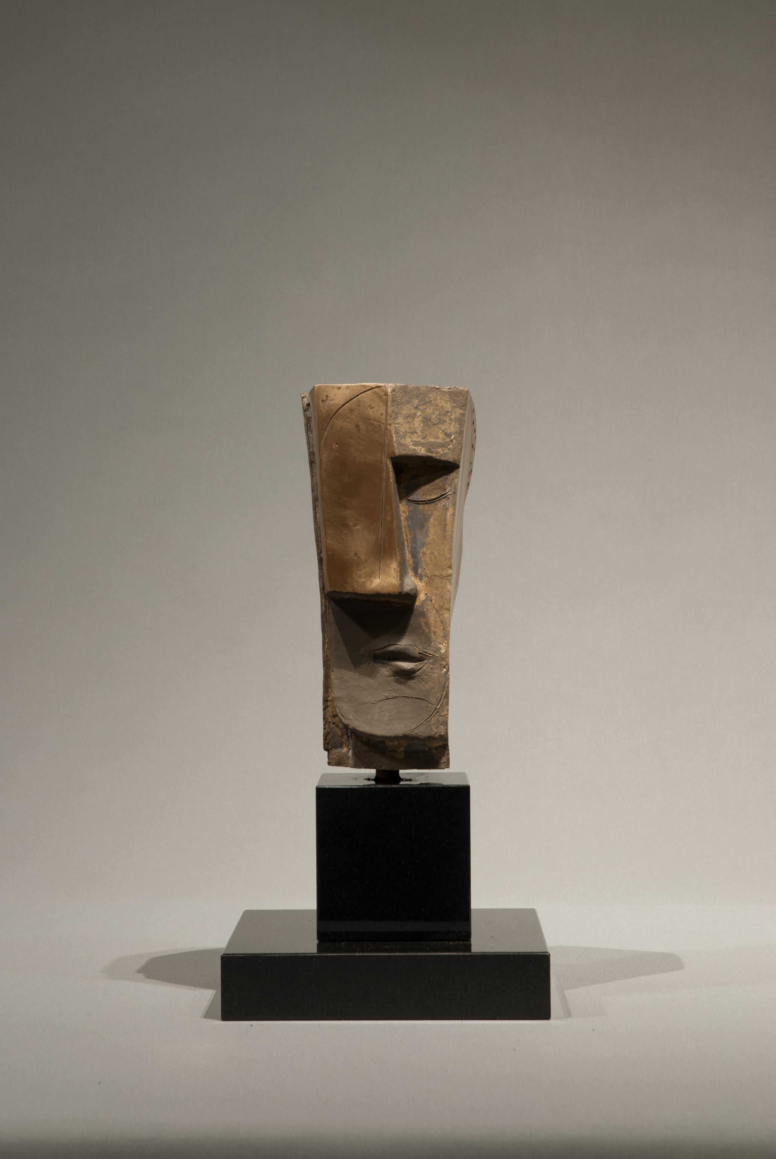 Cubicus Bronze Sculpture Figurative Abstract Geometric Head In Stock