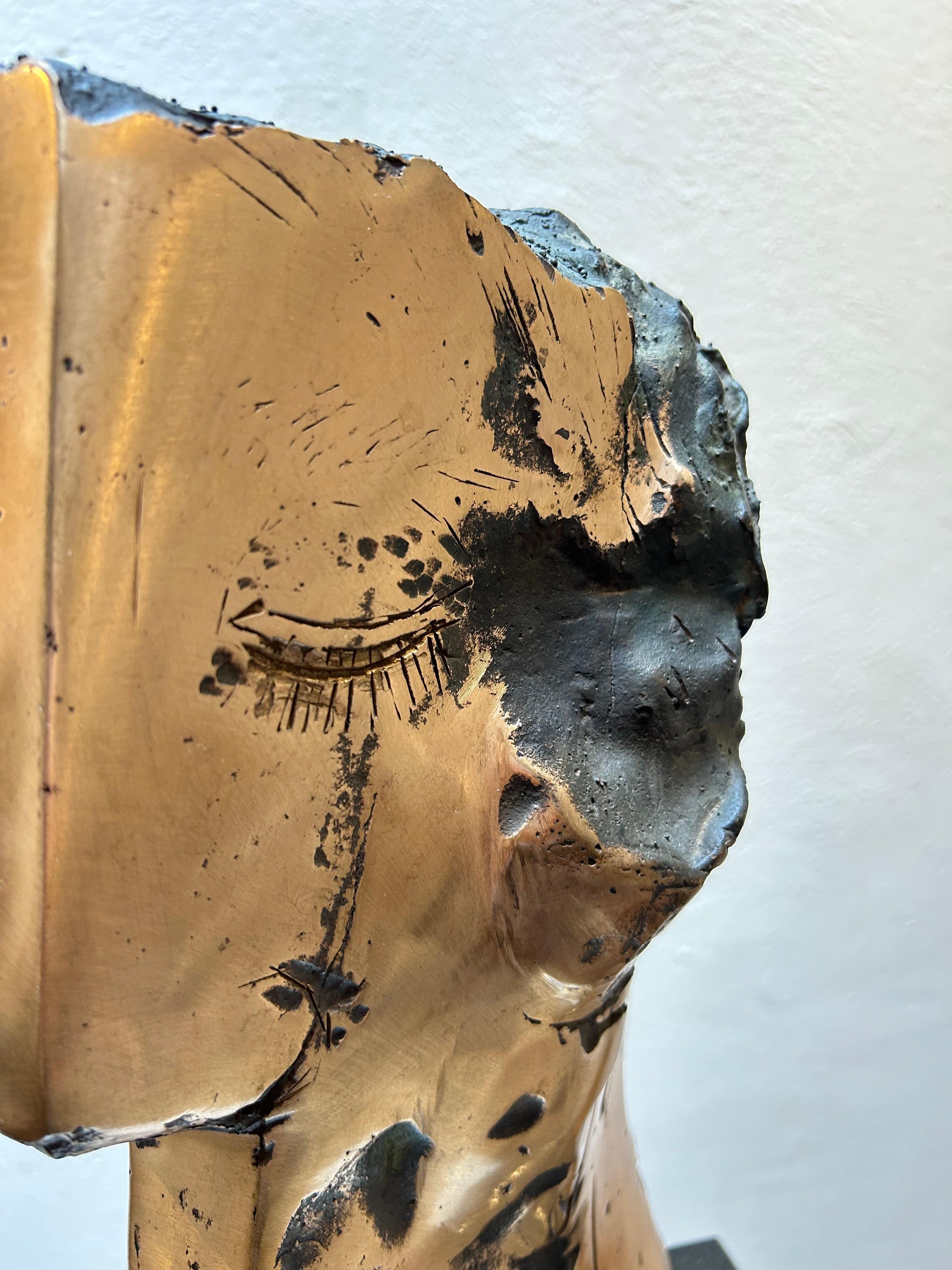 Cabeza Cubista Bronce Pulido Único Retrato Contemporáneo En Stock en venta 6