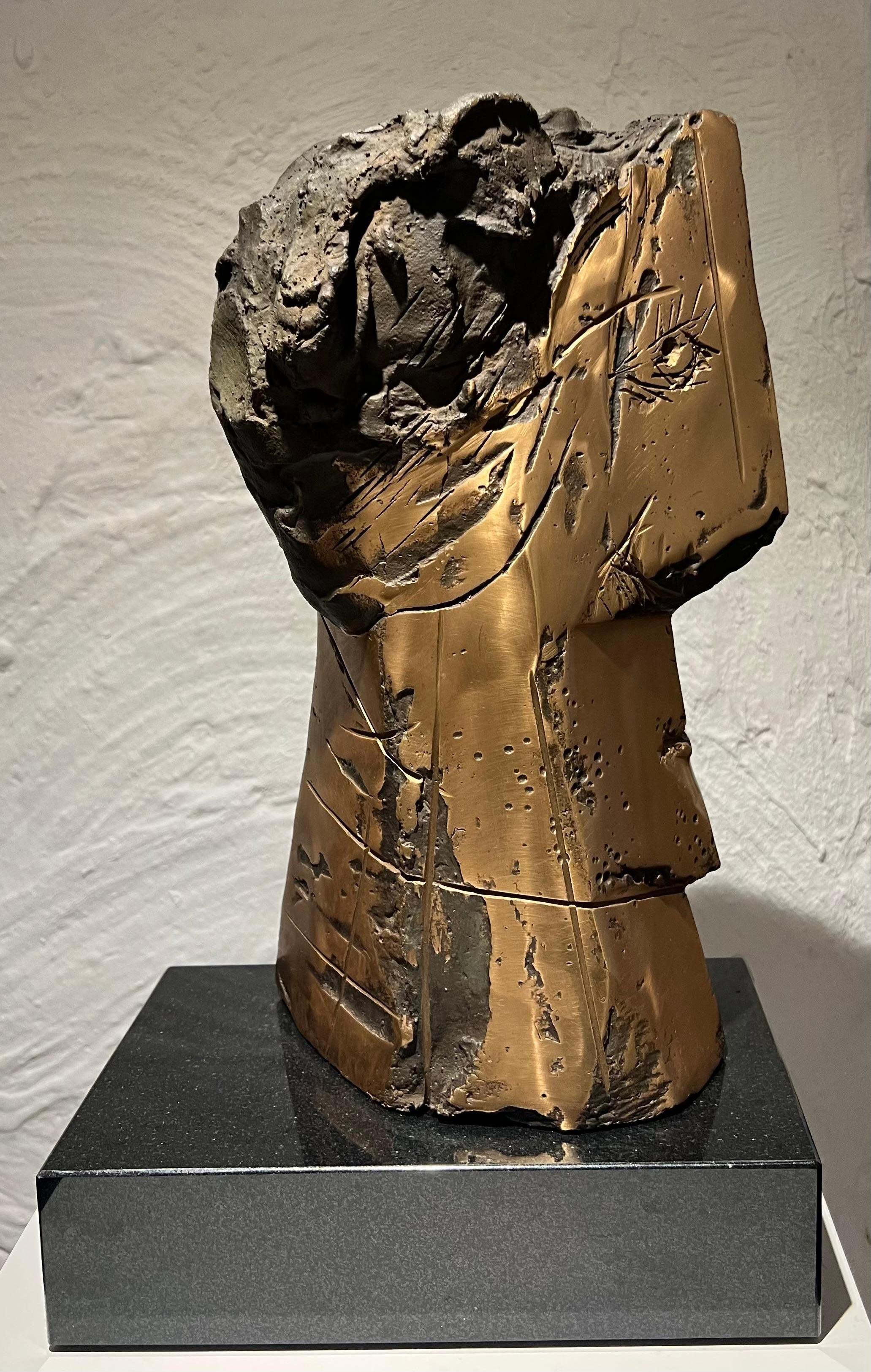 Cabeza Cubista Bronce Pulido Único Retrato Contemporáneo En Stock - Sculpture de Thomas Junghans