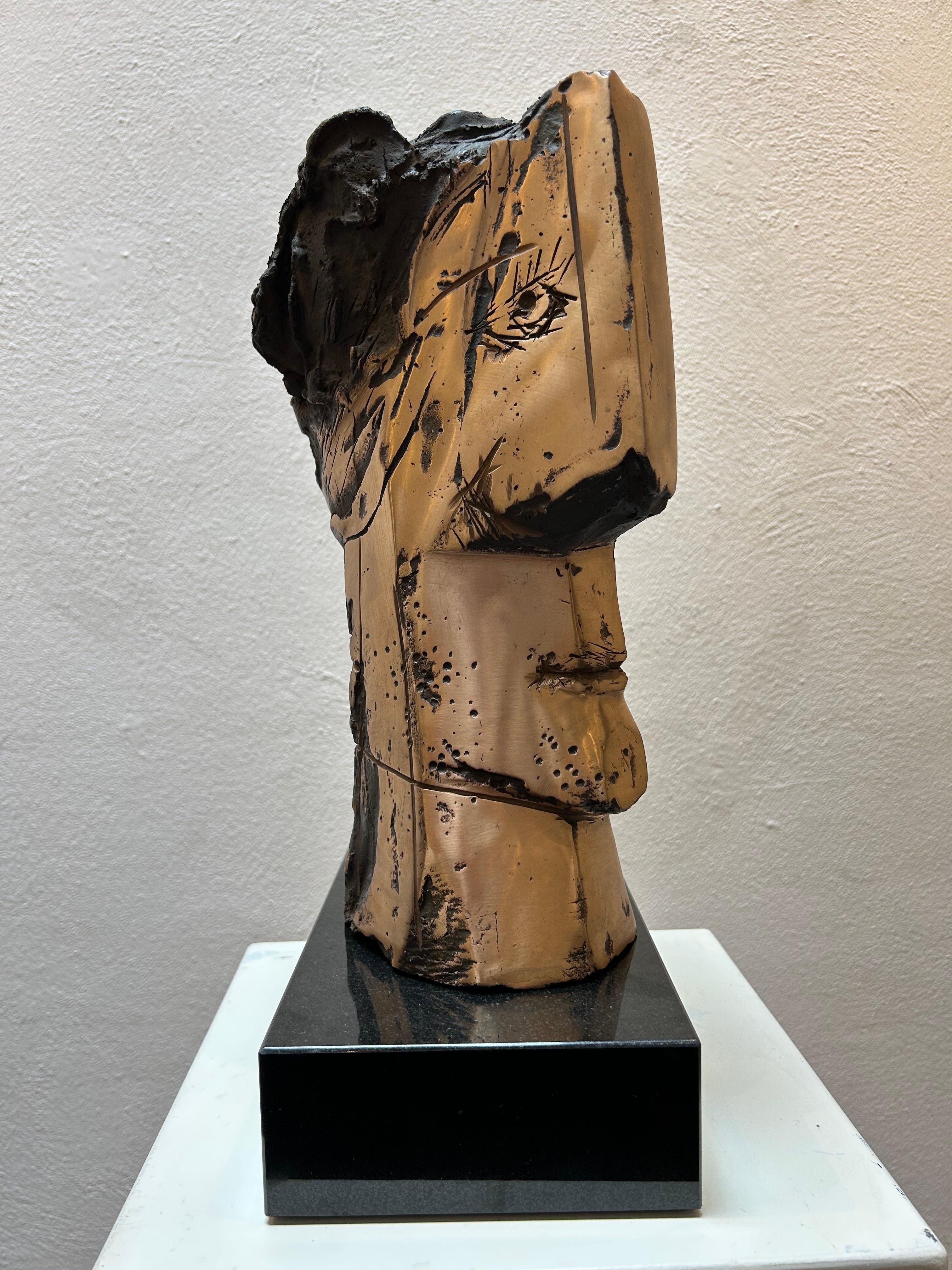 Cabeza Cubista Bronce Pulido Único Retrato Contemporáneo En Stock en venta 3