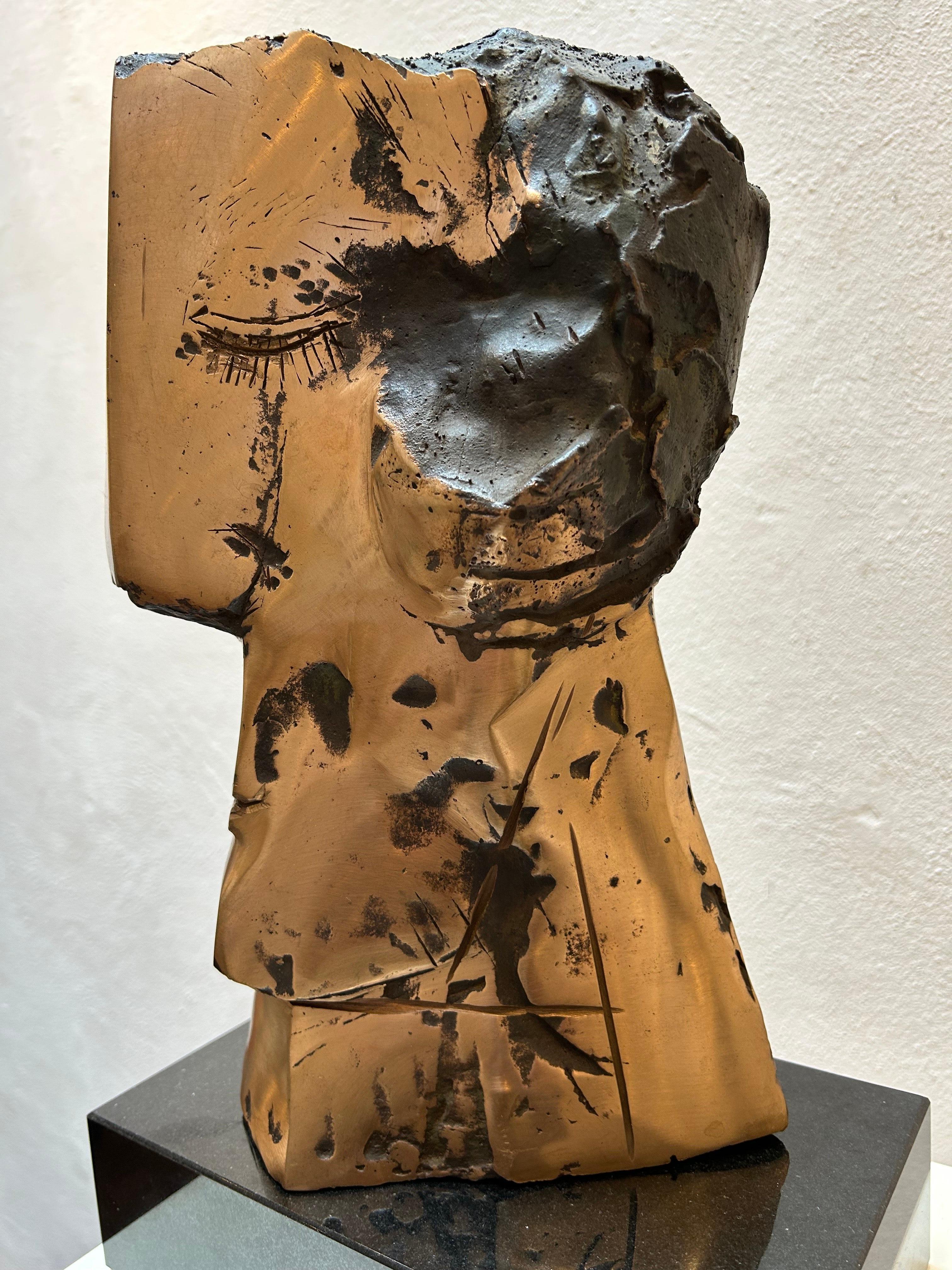 Cabeza Cubista Bronce Pulido Único Retrato Contemporáneo En Stock en venta 5