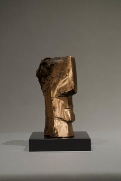 Cabeza Cubista Bronce Pulido Único Retrato Contemporáneo En Stock