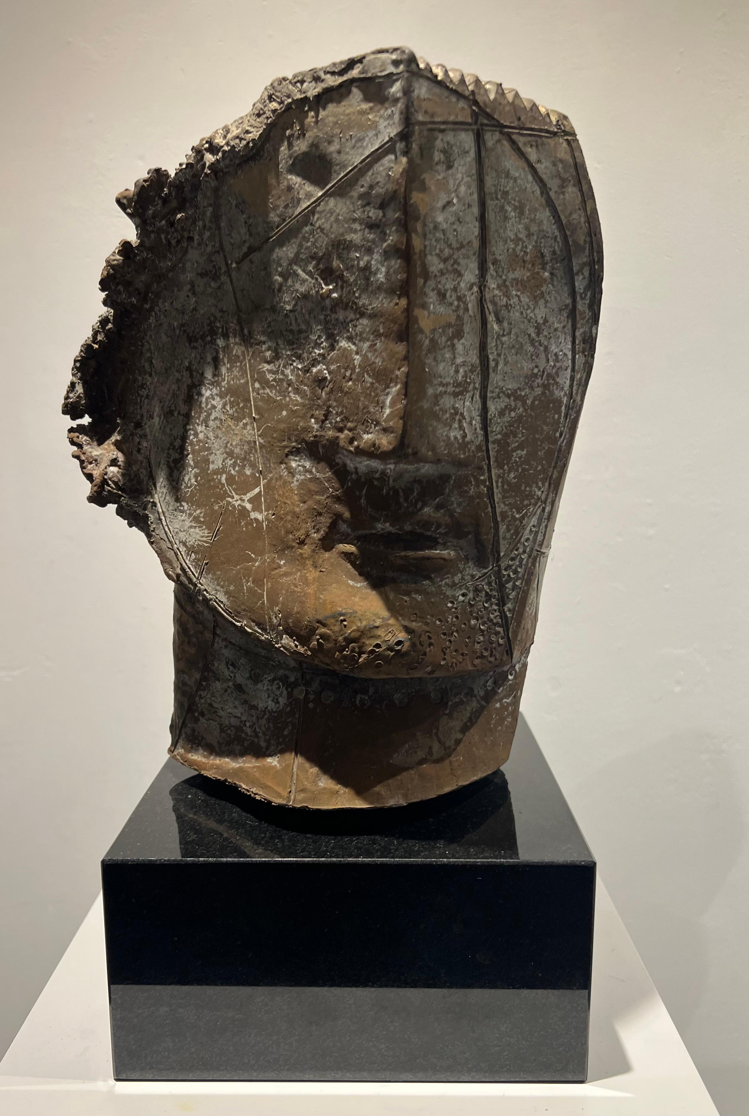 Tête abstraite sculptée en bronze, cercle intérieur coulé, édition limitée - Sculpture de Thomas Junghans