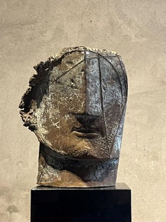 Tête abstraite sculptée en bronze, cercle intérieur coulé, édition limitée