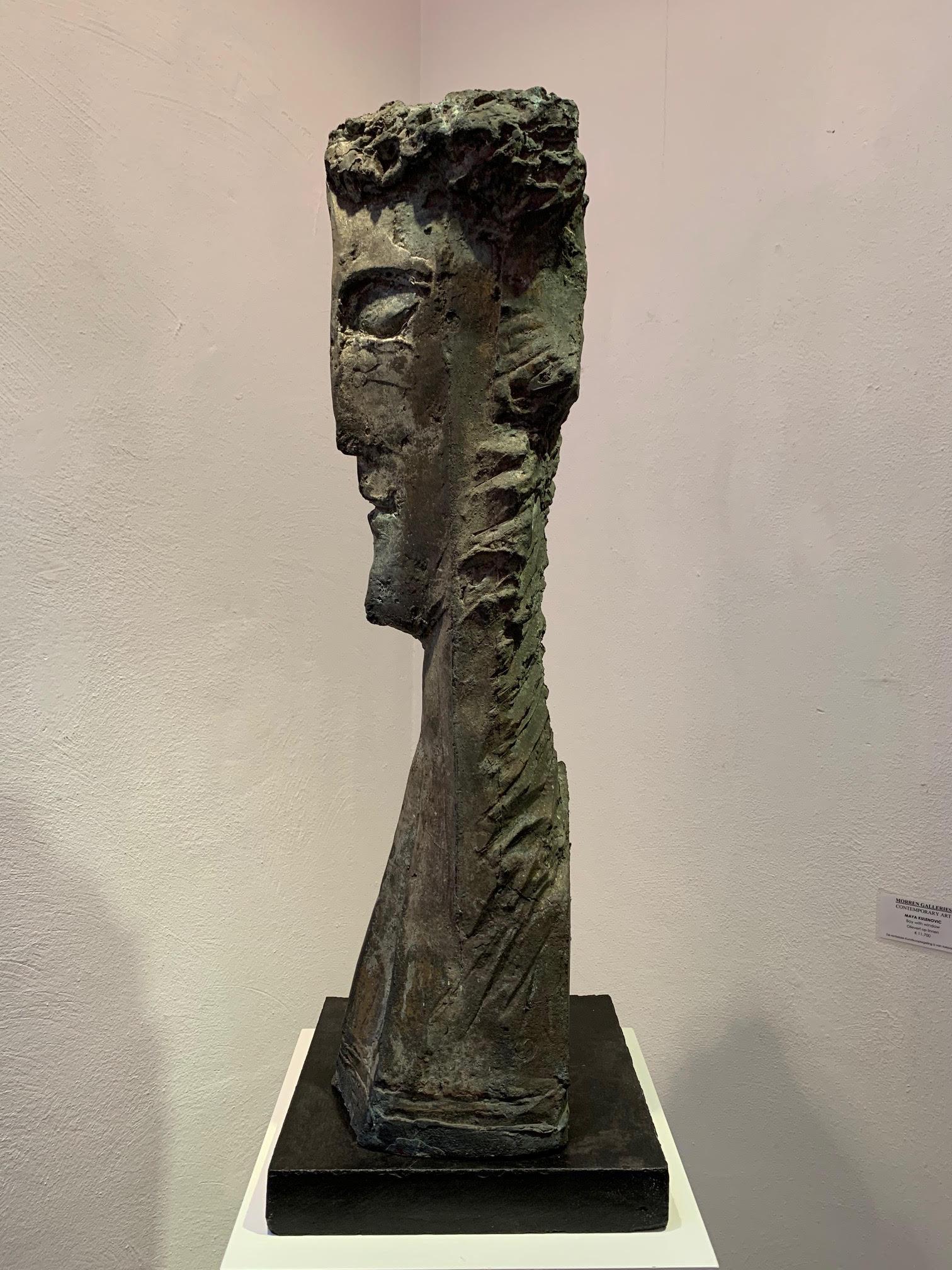 Thomas Junghans Abstract Sculpture - Moonlight Bronze Figurative Abstract Geometric Grey Head Contemporary 