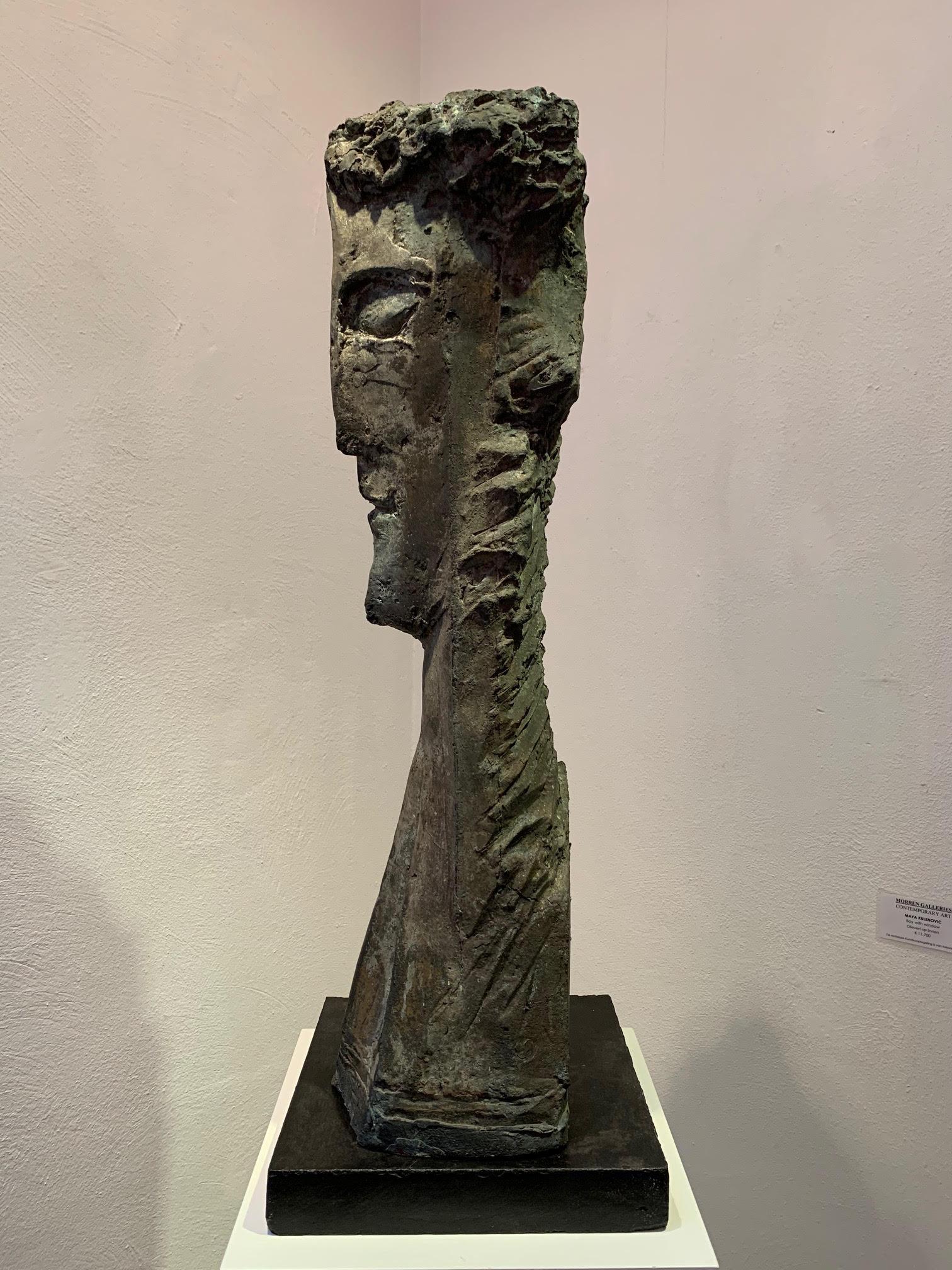 Thomas Junghans Abstract Sculpture - Moonlight Bronze Figurative Abstract Geometric Grey Head Contemporary