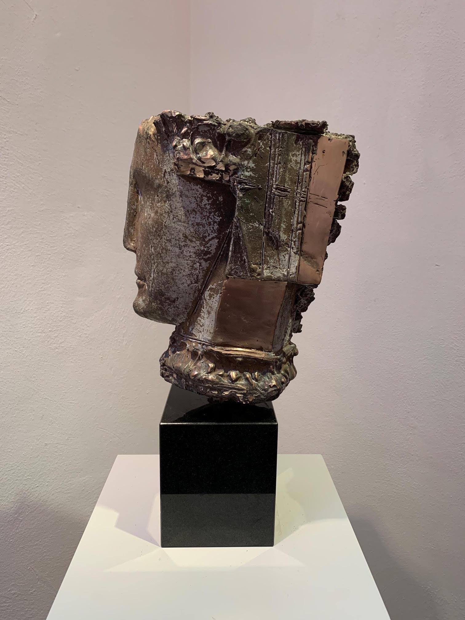 Thomas Junghans Figurative Sculpture - Prima Luce (Gala Version) Bronze Head Figurative Abstract Contemporary 