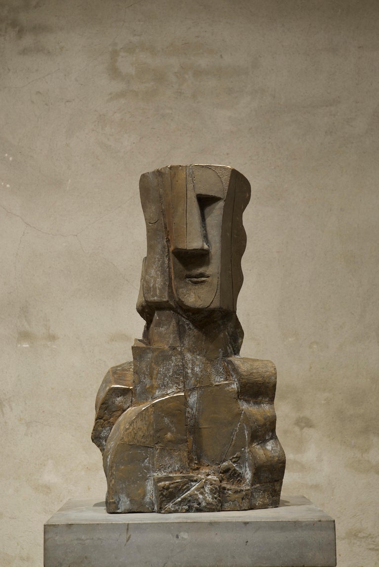 Thomas Junghans Figurative Sculpture - Sun Set Big Bronze Sculpture Geometric Abstract Figurative Head In Stock