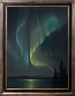 "Aurora, Psalm 16:9" - Realistische Landschaft und Himmelslandschaft, Ölgemälde auf Karton