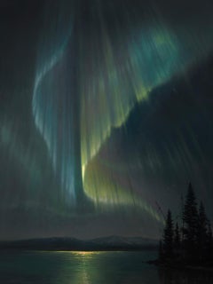 "Aurora, Psalm 16:9" - Realistische Landschaft und Himmelslandschaft, Ölgemälde auf Karton