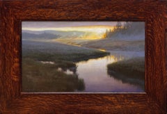 "Expiration de l'aube, Psaume 25:5" (2025) Peinture à l'huile originale, scène de rivière