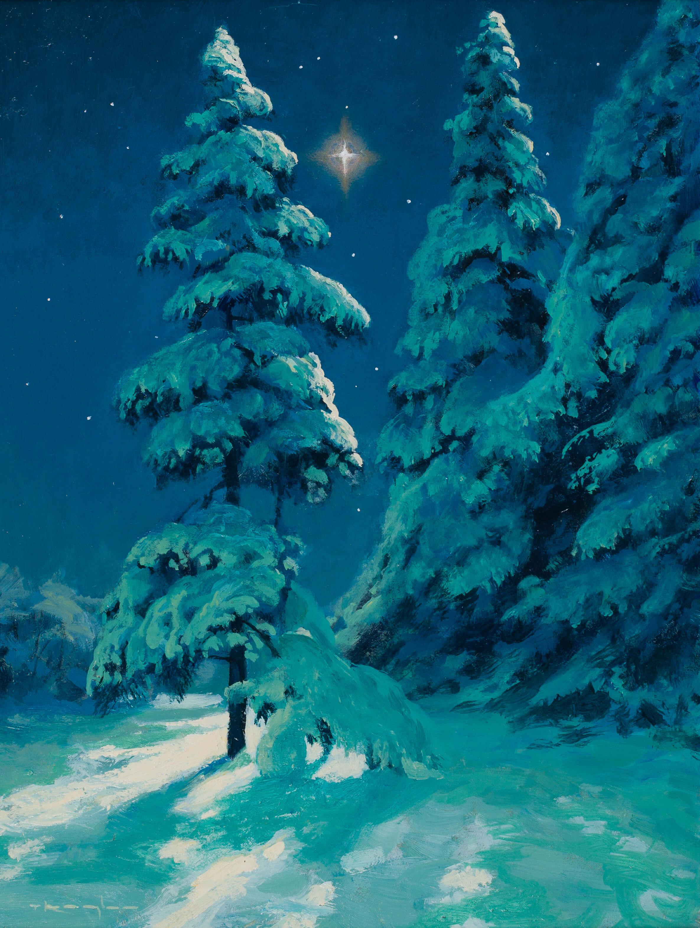 Thomas Kegler Landscape Painting – "O du göttliche Nacht, Lukas 2:1-20" (2024) Original Ölgemälde, Schneelandschaft