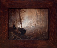 "Gardiens voilés" (2025) Peinture originale à l'huile d'un paysage de buffles