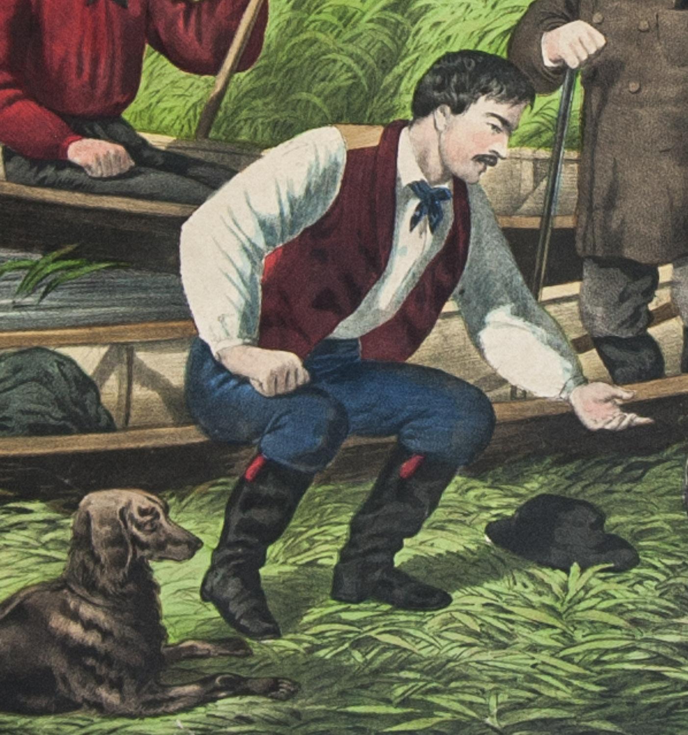 American Hunting Scene Wild Duck Shooting original Lithograph 1865 - Print by Thomas Kelly