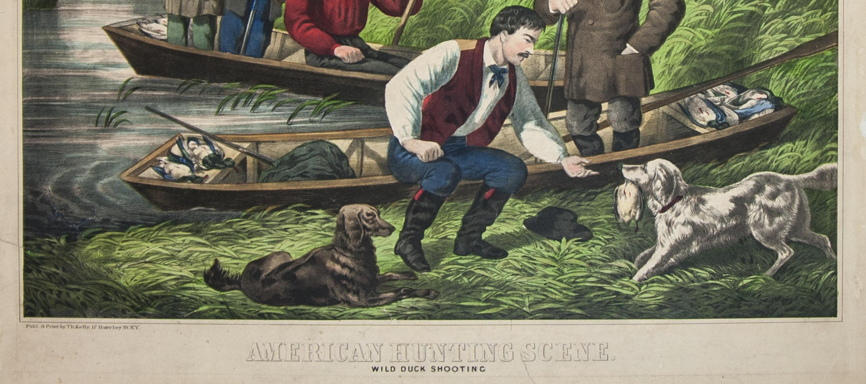 American Hunting Scene Wild Duck Shooting original Lithograph 1865 - Other Art Style Print by Thomas Kelly
