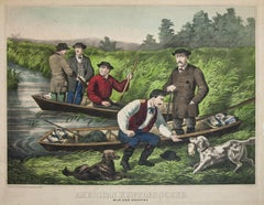 American Hunting Scene Wild Duck Shooting original Lithograph 1865