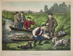 American Hunting Scene Wild Duck Shooting original Lithograph 1865 