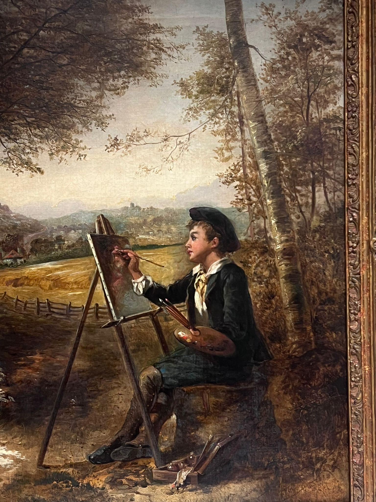 Very Large British Victorian Oil Painting Portrait of Young Artist Painting For Sale 9